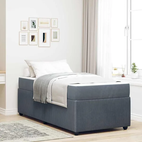 Cadre de lit avec matelas Gris foncé 90 x 200 cm tissu