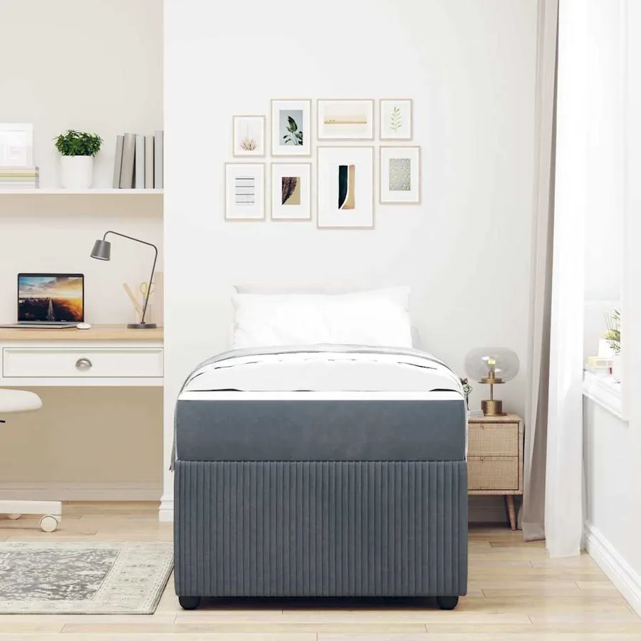 Cadre de lit avec matelas Gris foncé 90 x 200 cm tissu - 3