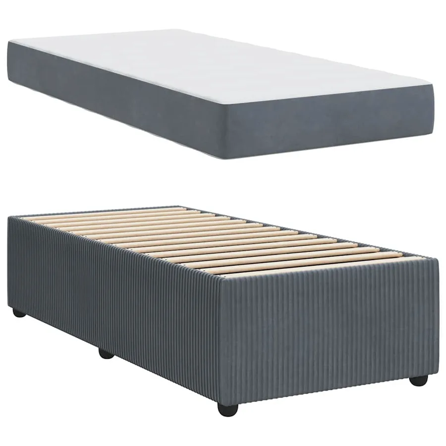 Cadre de lit avec matelas Gris foncé 90 x 200 cm tissu - 4