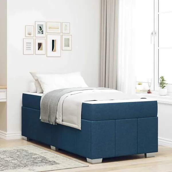 Cadre de lit avec matelas Bleu 120 x 190 cm tissu