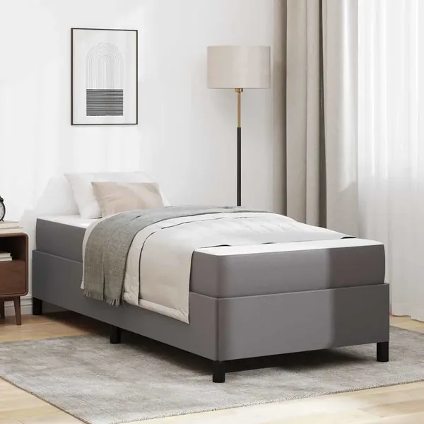 Cadre de lit avec matelas Gris 90 x 200 cm tissu