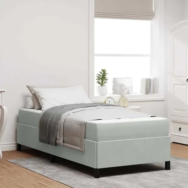 Cadre de lit avec matelas Gris clair 90 x 200 cm tissu