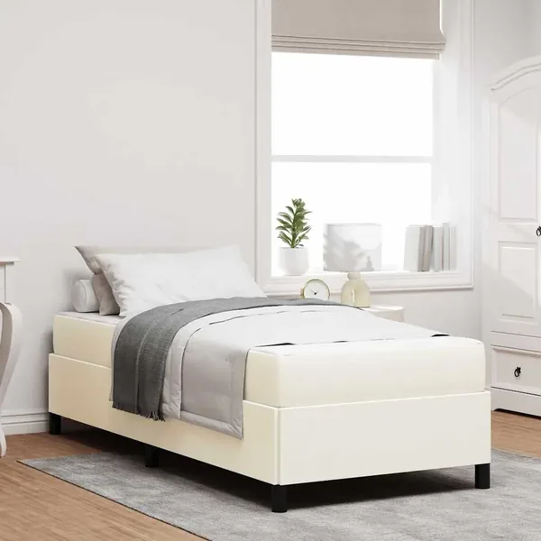 Cadre de lit avec matelas Crème 90 x 190 cm tissu