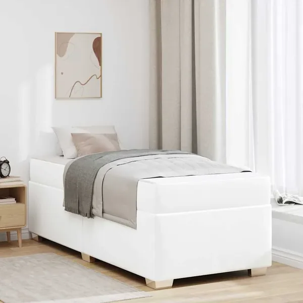 Cadre de lit avec matelas Blanc 90 x 200 cm tissu