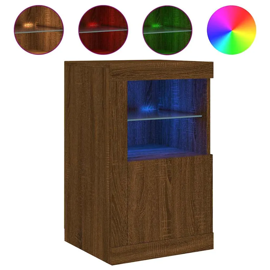 Armoire latérale avec lumières LED chêne marron bois ingénierie - 5
