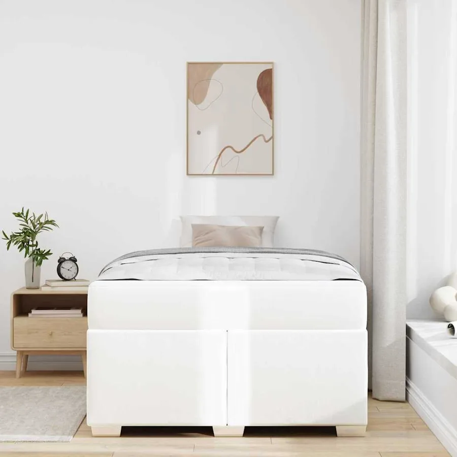 Cadre de lit avec matelas Blanc 120 x 200 cm tissu - 3