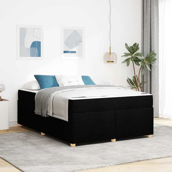 Cadre de lit avec matelas Noir 140 x 200 cm tissu