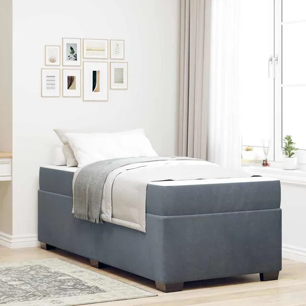 Cadre de lit avec matelas Gris foncé 90 x 190 cm tissu