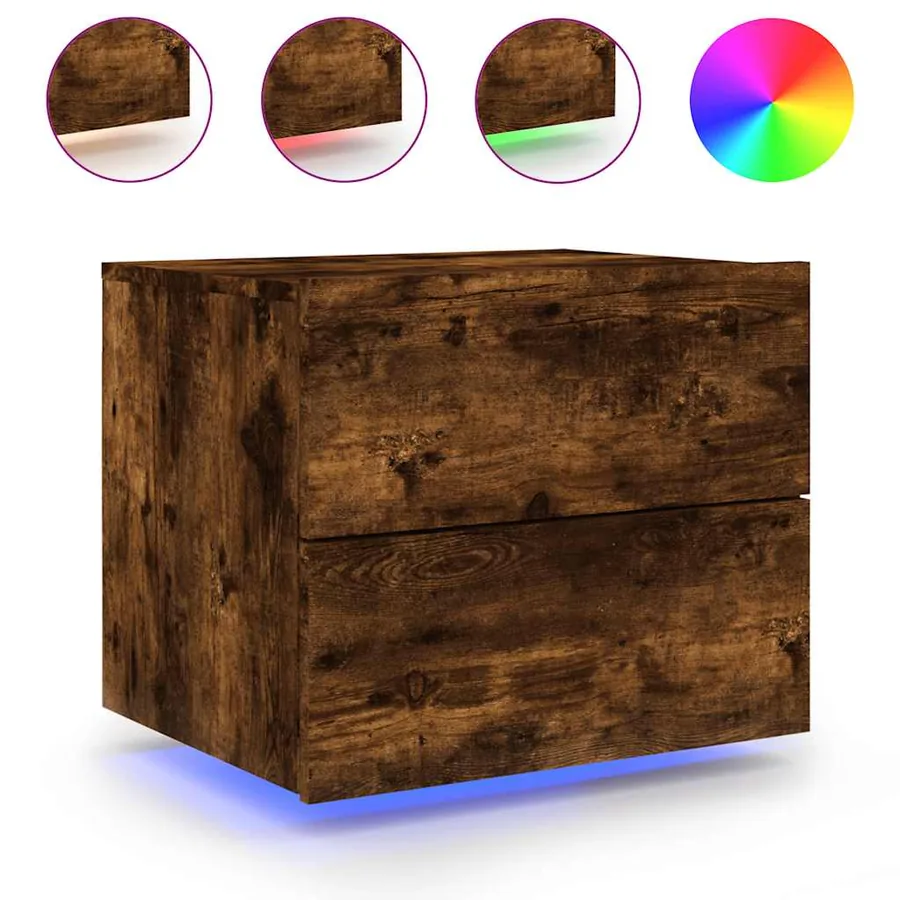 Table de chevet murale avec lumières LED chêne fumé - 2