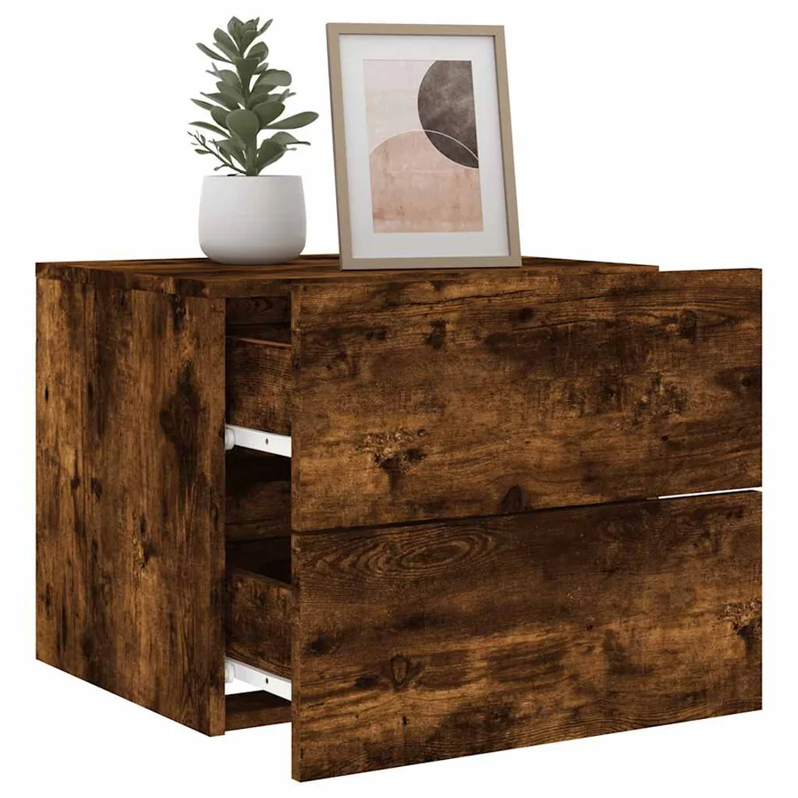 Table de chevet murale avec lumières LED chêne fumé - 5