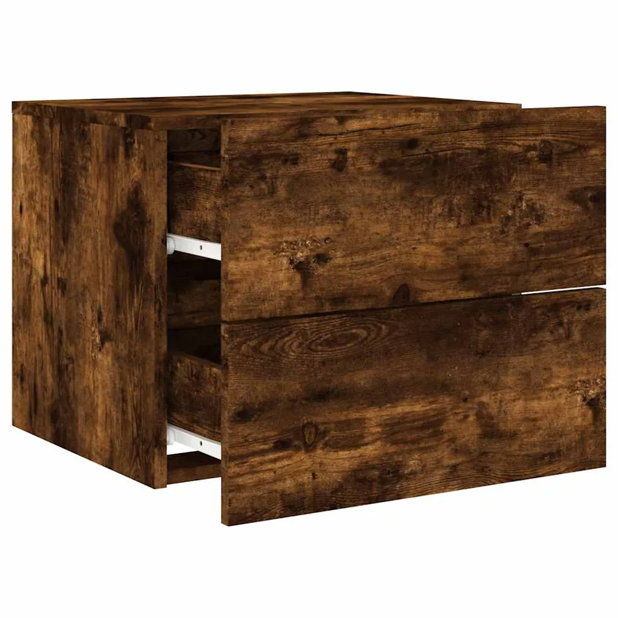 Table de chevet murale avec lumières LED chêne fumé - 6