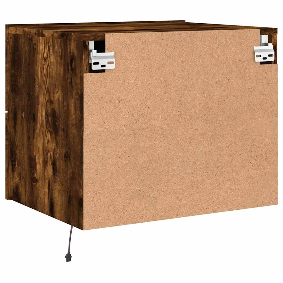 Table de chevet murale avec lumières LED chêne fumé - 9