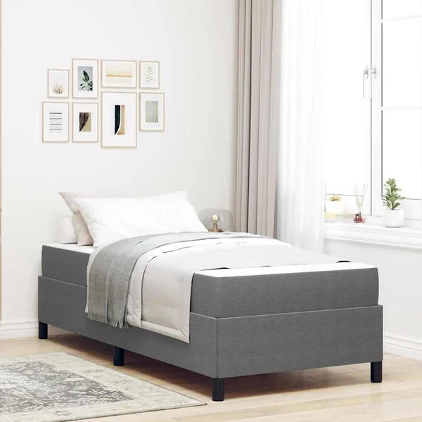 Cadre de lit avec matelas Gris clair 90 x 190 cm tissu