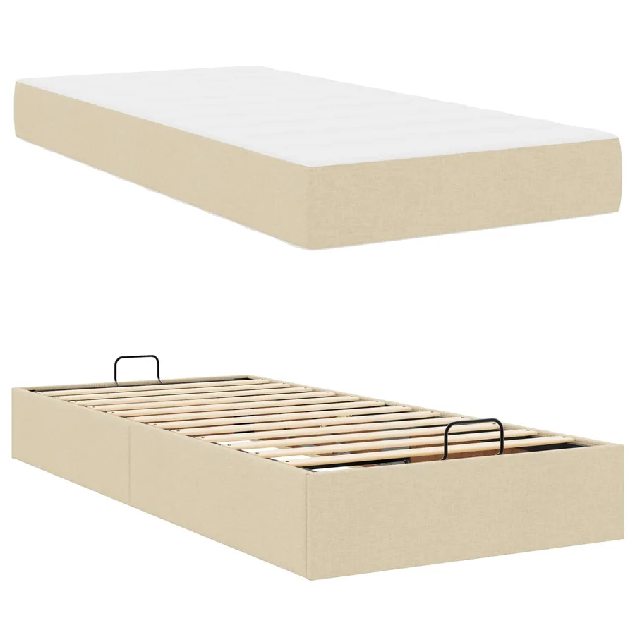 Cadre de lit avec matelas 2 pcs Crème tissu - 6