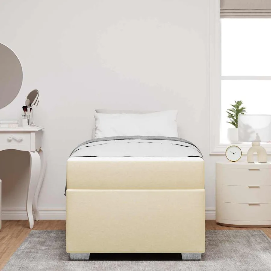 Cadre de lit avec matelas Crème 100 x 200 cm tissu - 3