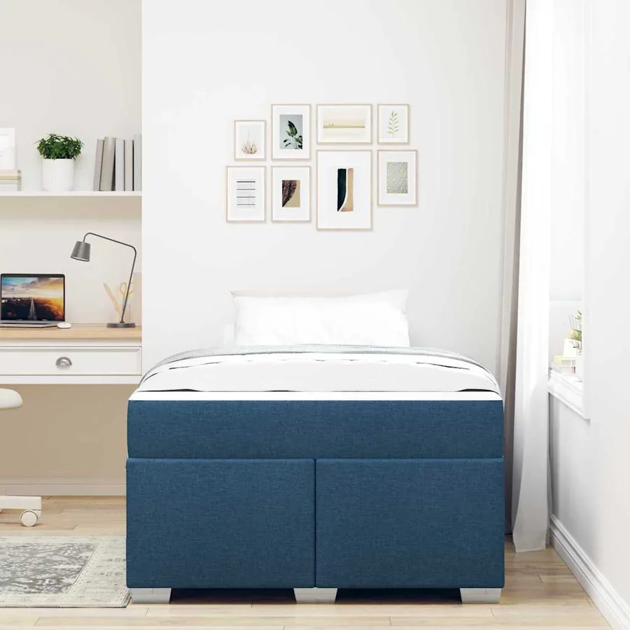 Cadre de lit avec matelas Bleu 120 x 200 cm tissu - 3