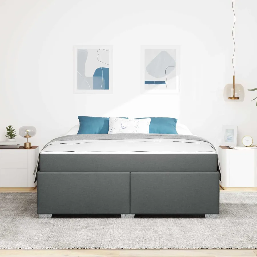 Cadre de lit avec matelas Gris foncé 180 x 200 cm tissu - 4