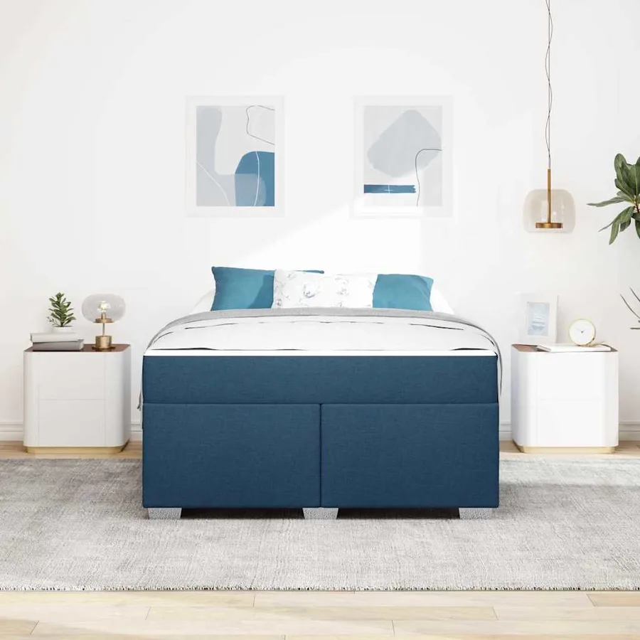 Cadre de lit avec matelas Bleu 160 x 200 cm tissu - 3