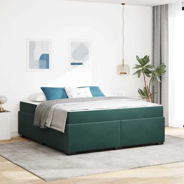 Cadre de lit avec matelas Vert foncé 180 x 200 cm tissu