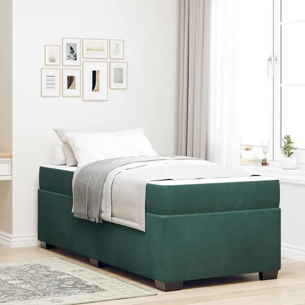 Cadre de lit avec matelas Vert foncé 100 x 200 cm tissu