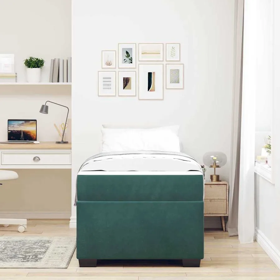 Cadre de lit avec matelas Vert foncé 100 x 200 cm tissu - 3