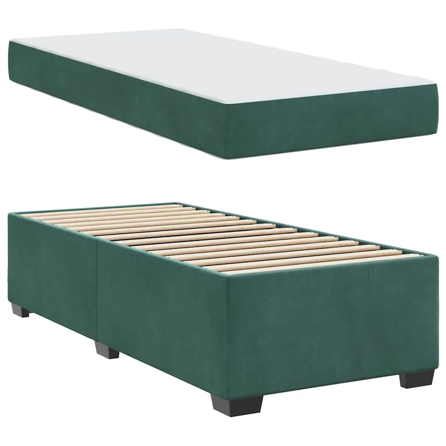Cadre de lit avec matelas Vert foncé 100 x 200 cm tissu - 4