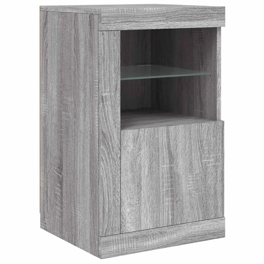 Armoire latérale et lumières LED sonoma gris bois d'ingénierie - 2