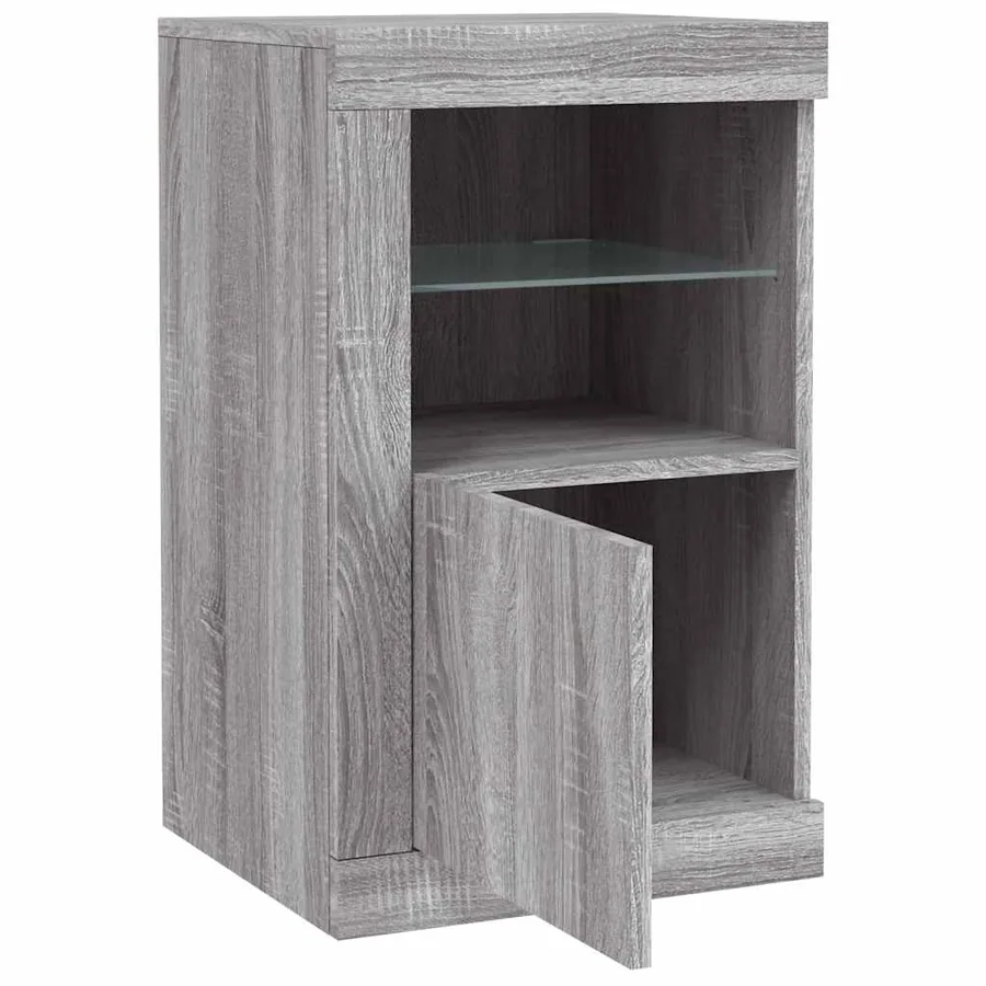 Armoire latérale et lumières LED sonoma gris bois d'ingénierie - 6