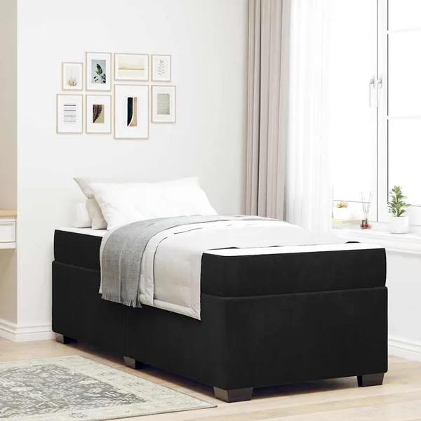 Cadre de lit avec matelas Noir 90 x 200 cm tissu