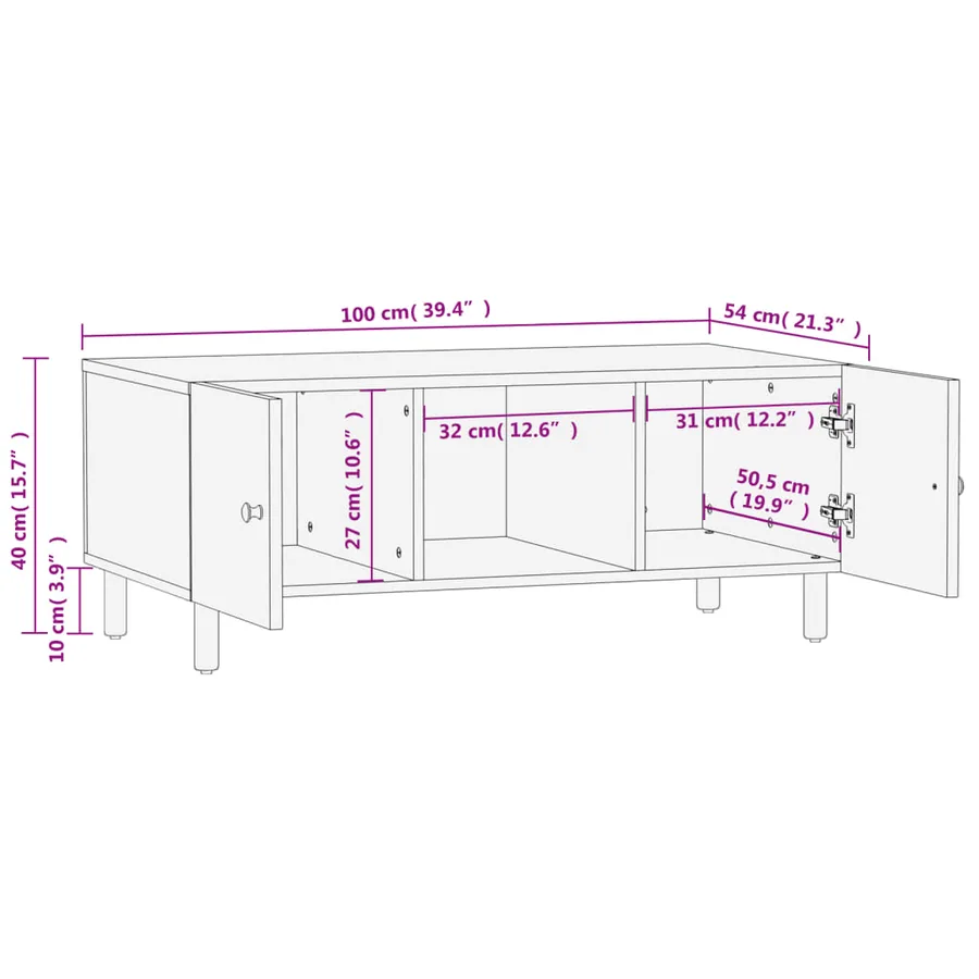Table basse noir 100x54x40 cm bois massif de manguier - 12