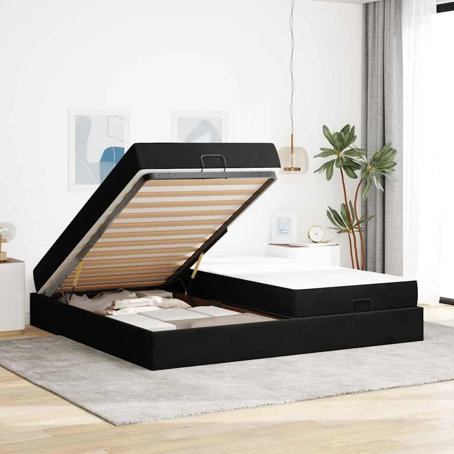 Cadre de lit avec matelas avec matelas 2 pcs Noir Velours - 3