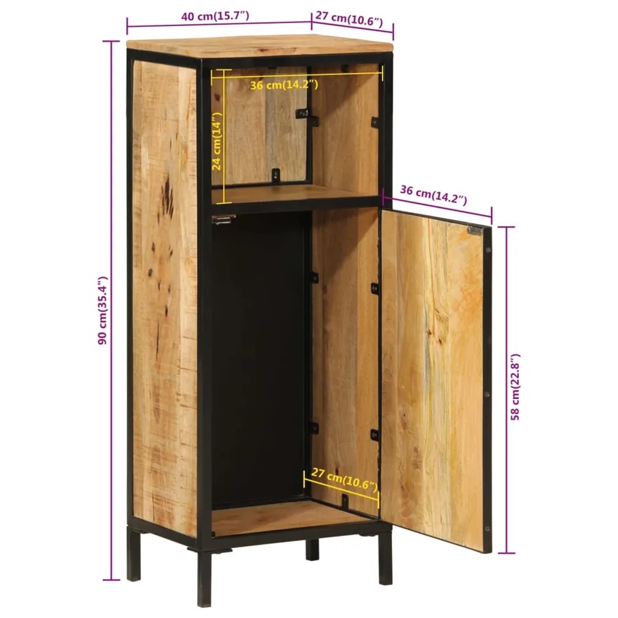 Armoire de salle de bain 40x27x90cm bois massif manguier et fer - 10