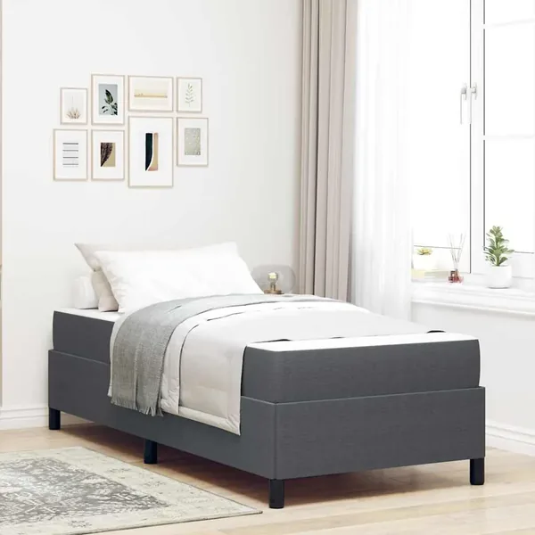 Cadre de lit avec matelas Gris foncé 100 x 200 cm tissu