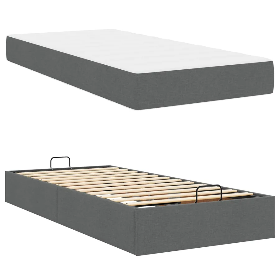 Cadre de lit avec matelas 2 pcs Gris Foncé tissu - 6
