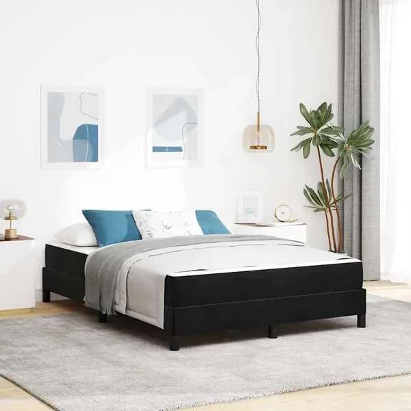 Lit à ressorts avec matelas Noir 160 x 200 cm tissu