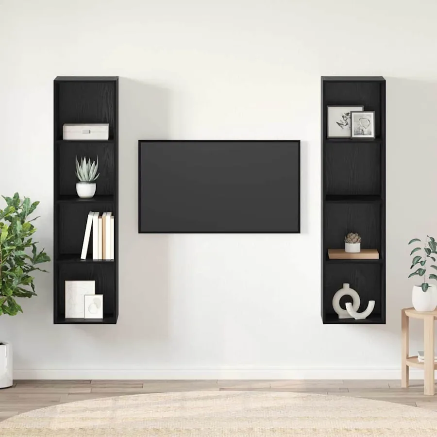Ensemble meuble TV Montage mural 2 pcs Noir 37 x 37 x 142,5 cm