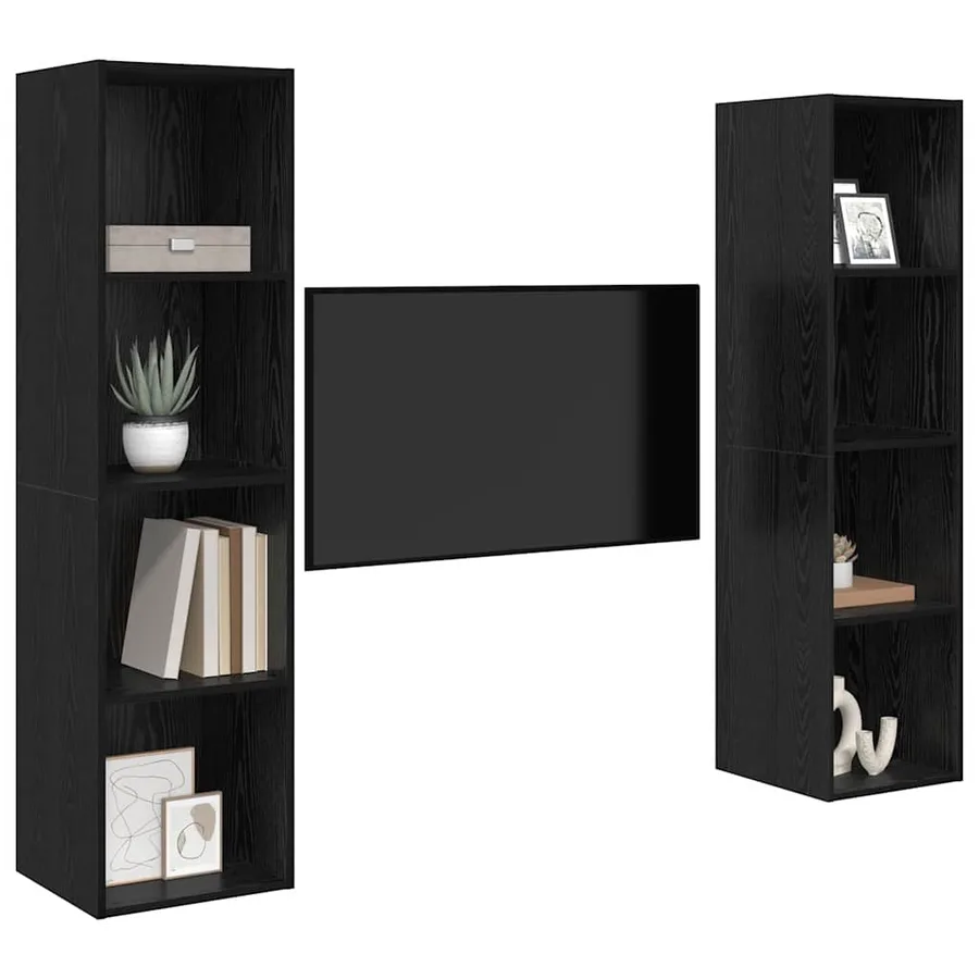 Ensemble meuble TV Montage mural 2 pcs Noir 37 x 37 x 142,5 cm - 3