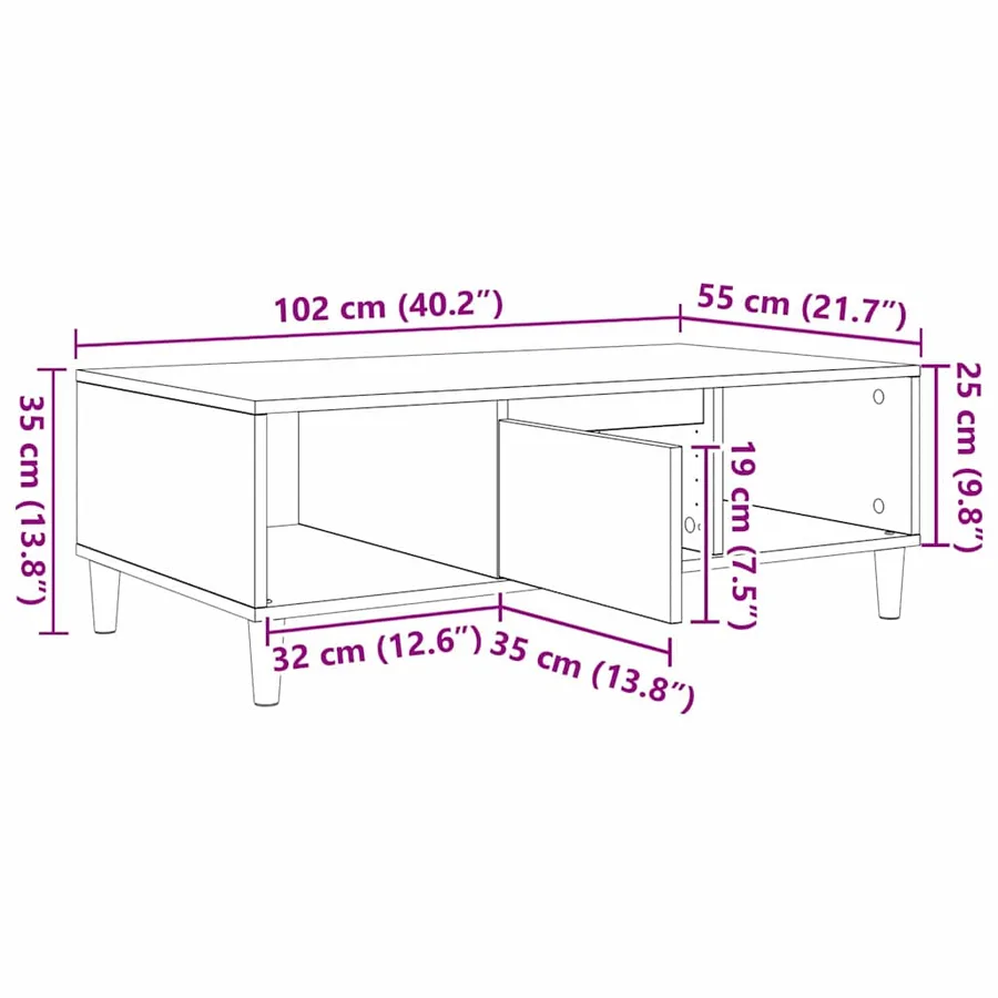Table basse Chêne Sonoma 102 x 55 x 35 cm Bois d'ingénierie - 11