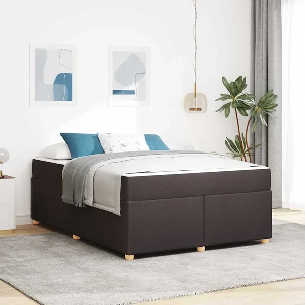 Cadre de lit avec matelas Marron foncé 160 x 200 cm tissu