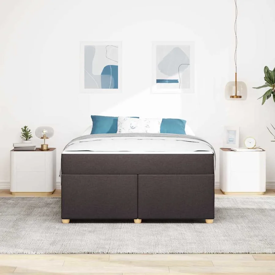 Cadre de lit avec matelas Marron foncé 160 x 200 cm tissu - 3