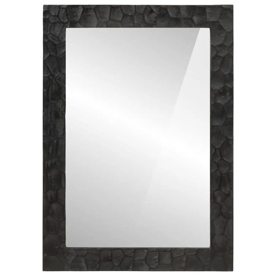 Miroir de bain noir 50x70x2,5 cm bois manguier massif et verre - 2
