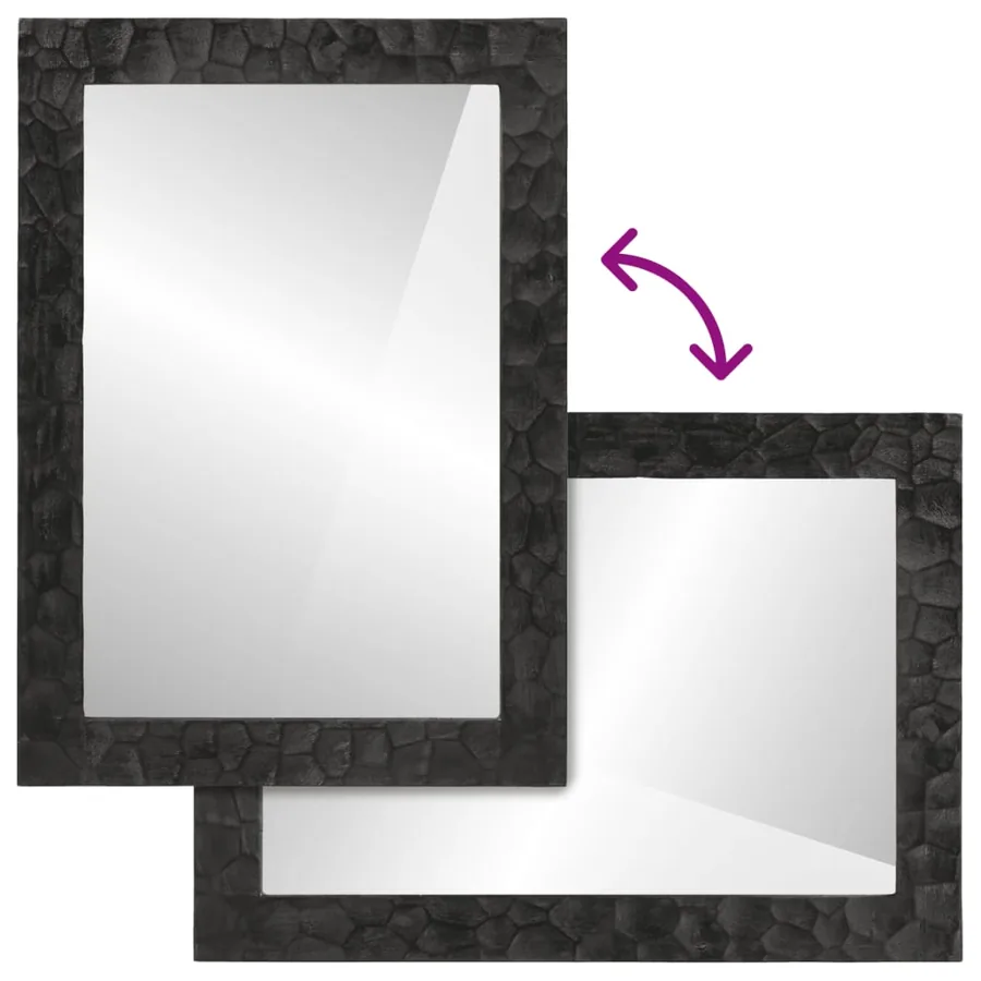 Miroir de bain noir 50x70x2,5 cm bois manguier massif et verre - 4