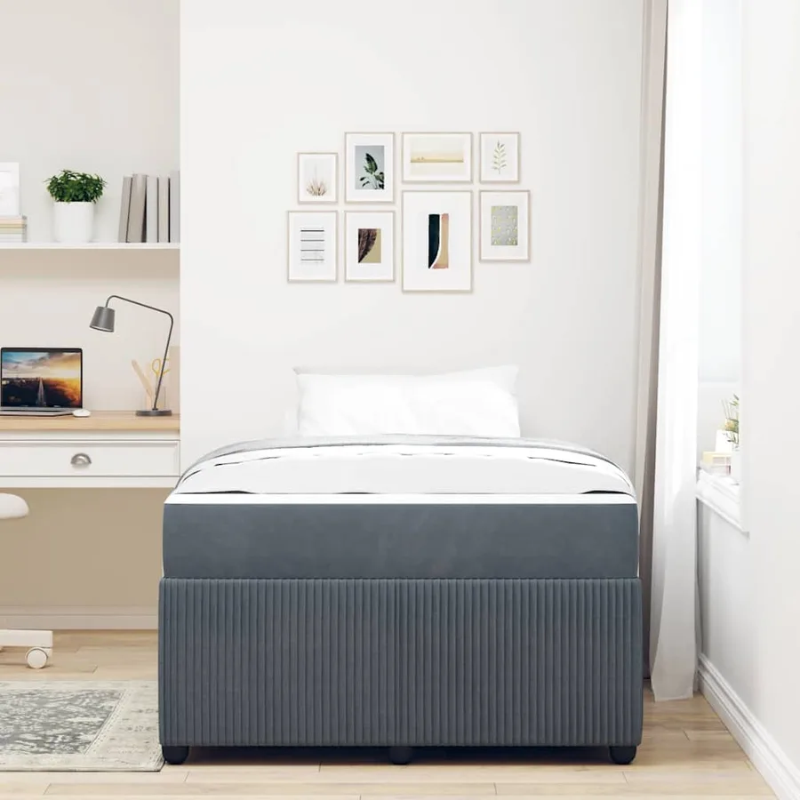 Cadre de lit avec matelas Gris foncé 120 x 190 cm tissu - 3