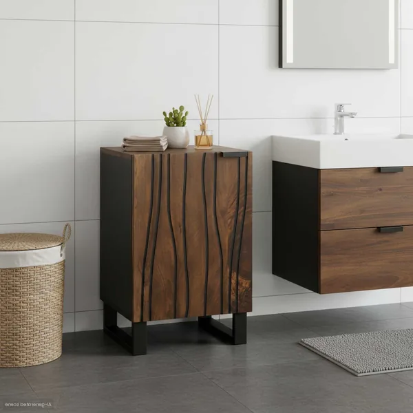 Meuble de Lavabo de Salle de Bain Noyer 38 x 33,5 x 58 cm