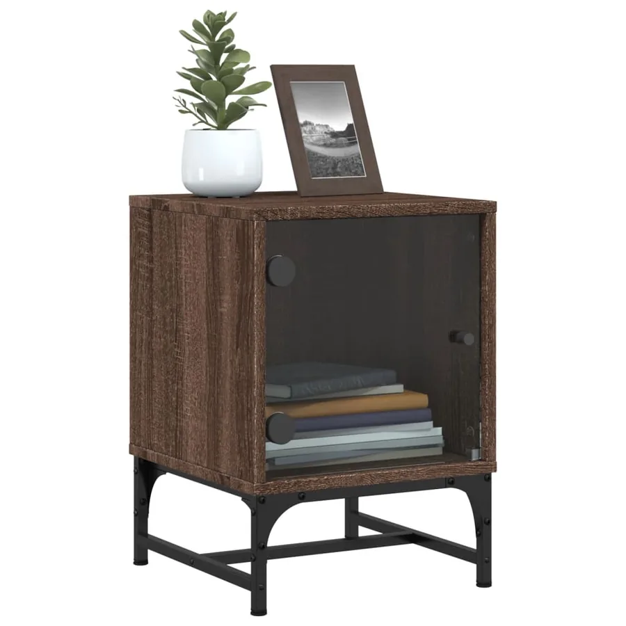 Tables de chevet et portes vitrées 2pcs chêne marron 35x37x50cm - 6
