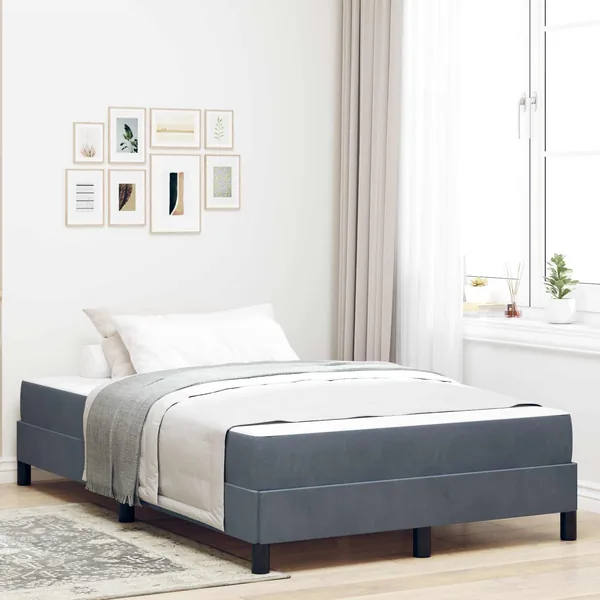 Lit à ressorts avec matelas Gris foncé 120 x 190 cm tissu