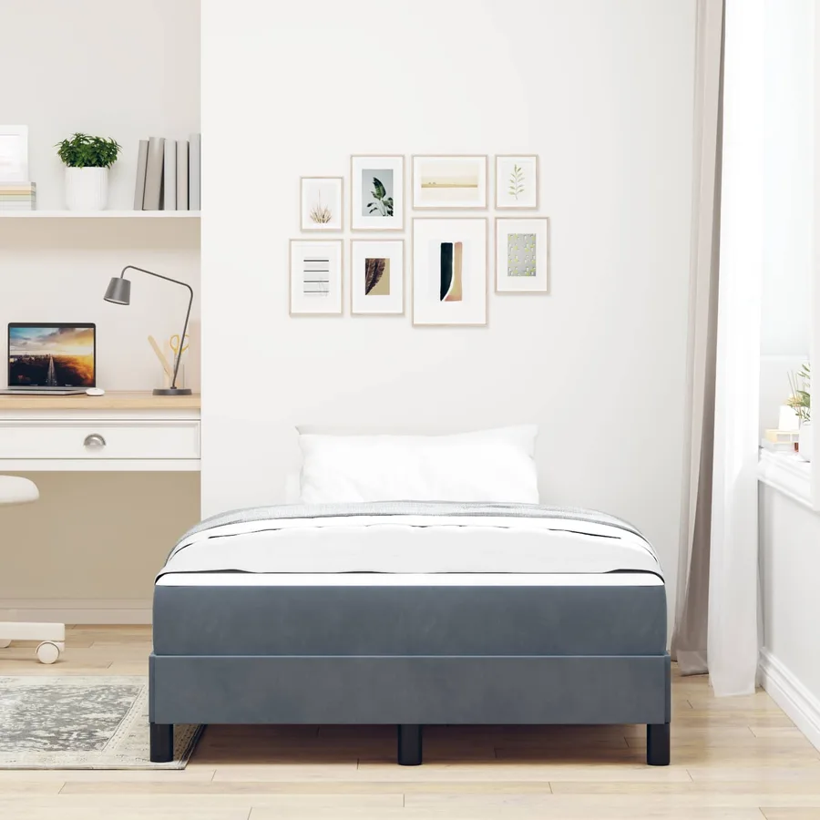 Lit à ressorts avec matelas Gris foncé 120 x 190 cm tissu - 4