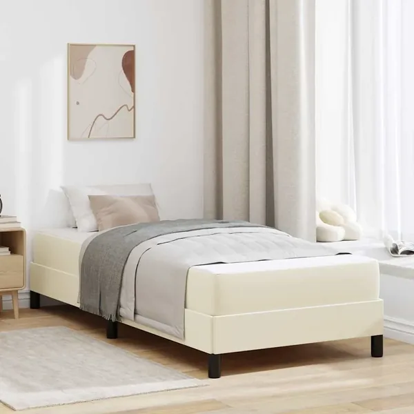 Cadre de lit avec matelas Crème 90 x 200 cm tissu