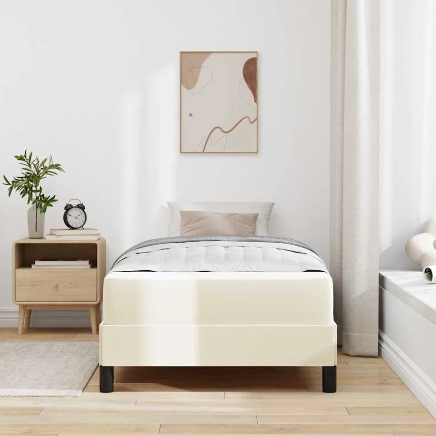 Cadre de lit avec matelas Crème 90 x 200 cm tissu - 3