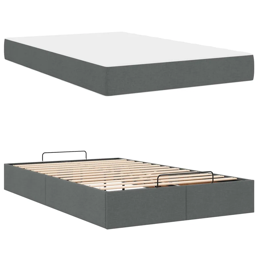 Cadre de lit avec matelas 2 pcs Gris Foncé tissu - 5
